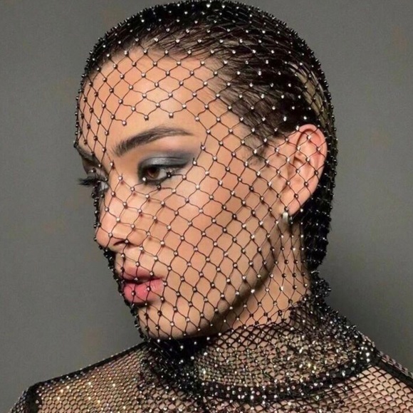 Jewelry - New Unique Black Mesh Face Mask / Headpiece Crystal Body Jewelry
